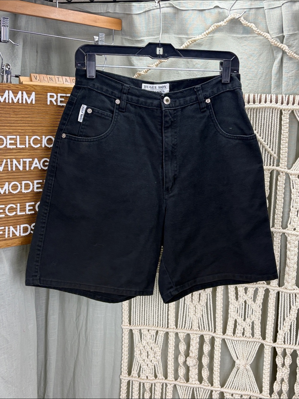 Vintage Bugle Boy Women’s Black Denim Bermuda Shorts  | 14